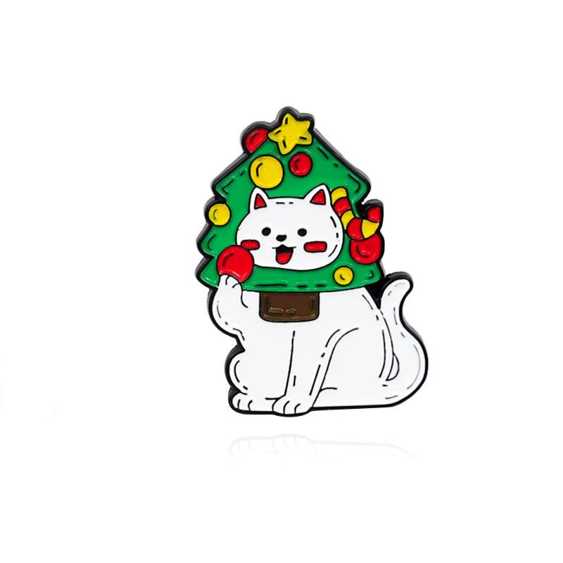 Cat Reindeer Santa Claus Christmas Tree Brooch