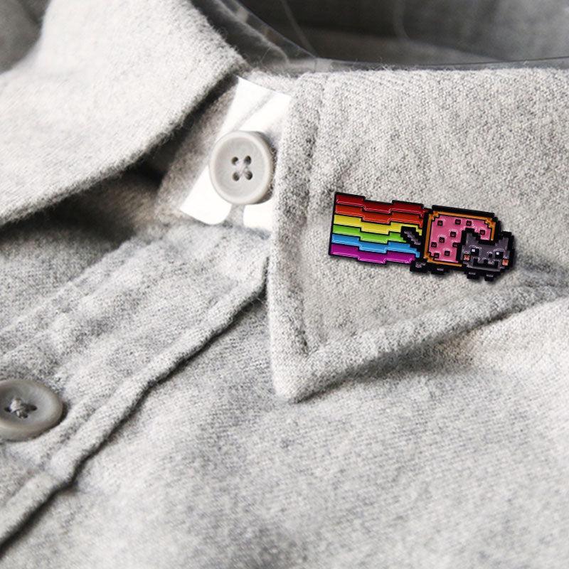 Cat Rainbow Pop Tart Enamel Brooch Pins For Men Metal Badges