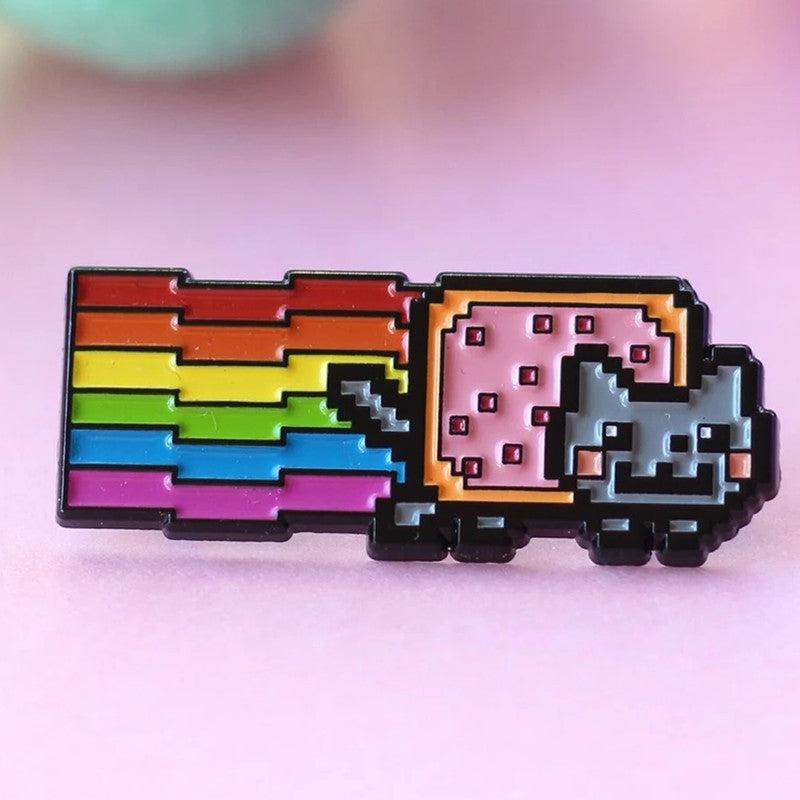 Cat Rainbow Pop Tart Enamel Brooch Pins For Men Metal Badges