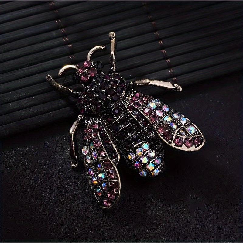 Vintage Bee Rhinestone Brooch Banquet Clothes Pin Scarf Clip