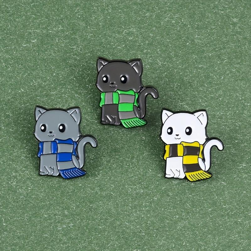1pc Pins Zinc Alloy 3 Styles Scarf Cat Yellow Green Scarf Kitten Animal Brooch