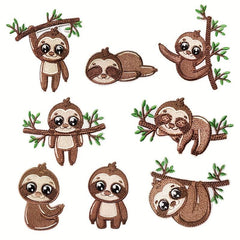 8pcs Sloth Iron On Patches Embroidered Applique DIY Crafts Clothing Jacket Jeans