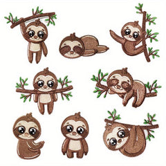 8pcs Sloth Iron On Patches Embroidered Applique DIY Crafts Clothing Jacket Jeans