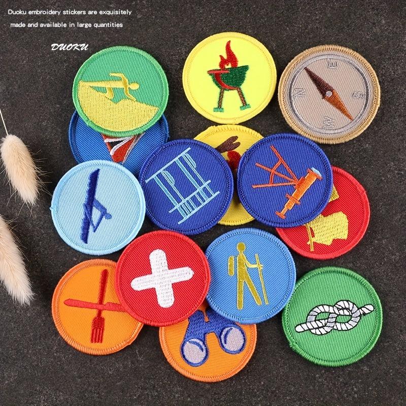 14pcs Cartoon Embroidery Patches Badges Round Ironing Stickers