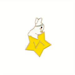 Men's Rabbit Brooch with Stars Moon Space Elements Enamel Pins