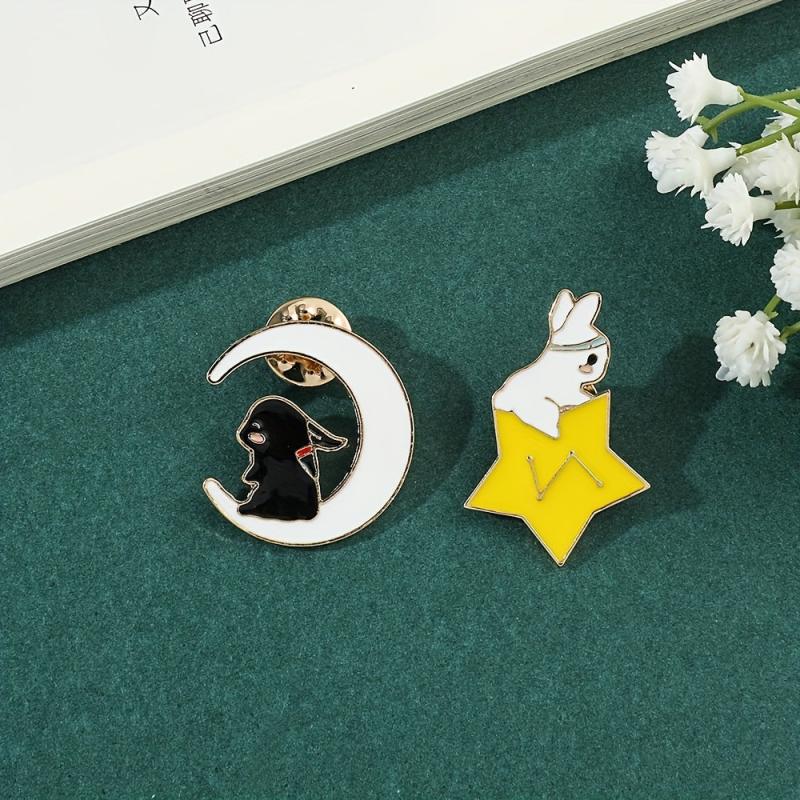 Men's Rabbit Brooch with Stars Moon Space Elements Enamel Pins