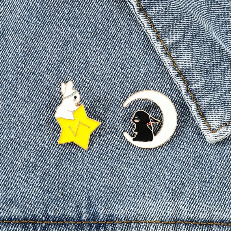 Men's Rabbit Brooch with Stars Moon Space Elements Enamel Pins