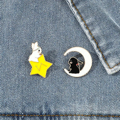 Men's Rabbit Brooch with Stars Moon Space Elements Enamel Pins