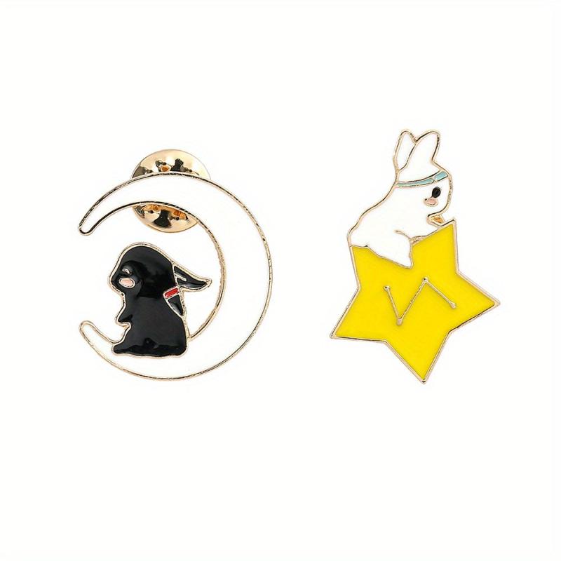 Men's Rabbit Brooch with Stars Moon Space Elements Enamel Pins