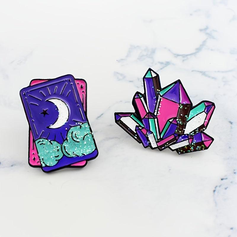 Men's Colorful Tarot Cards Crystal Brooch Shirt Suit Sweater Accessory