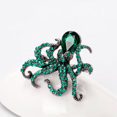 Octopus Enamel Pin Rhinestones Octopus Brooches Pins For Women Men