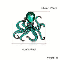 Octopus Enamel Pin Rhinestones Octopus Brooches Pins For Women Men
