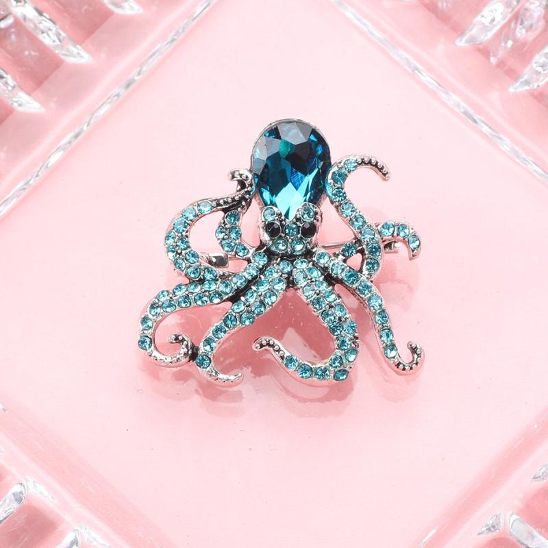 Octopus Enamel Pin Rhinestones Octopus Brooches Pins For Women Men