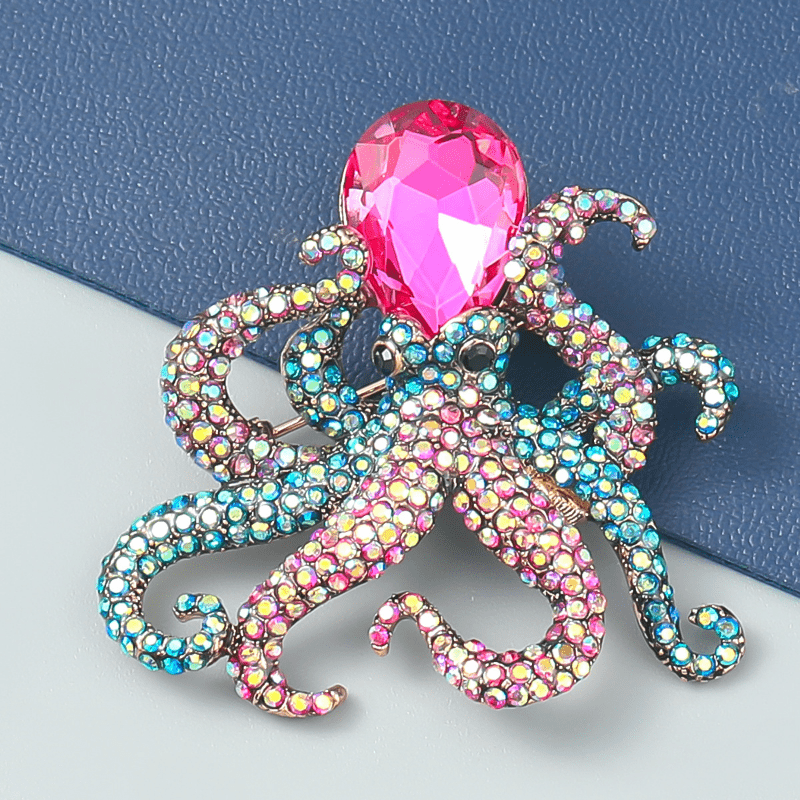 Octopus Enamel Pin Rhinestones Octopus Brooches Pins For Women Men
