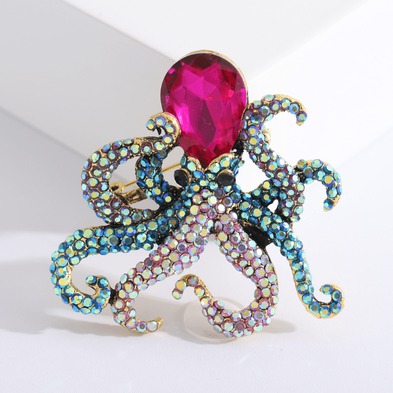 Octopus Enamel Pin Rhinestones Octopus Brooches Pins For Women Men