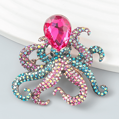 Octopus Enamel Pin Rhinestones Octopus Brooches Pins For Women Men