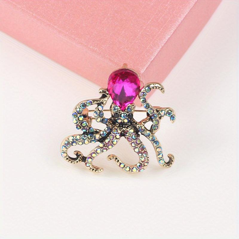 Octopus Enamel Pin Rhinestones Octopus Brooches Pins For Women Men