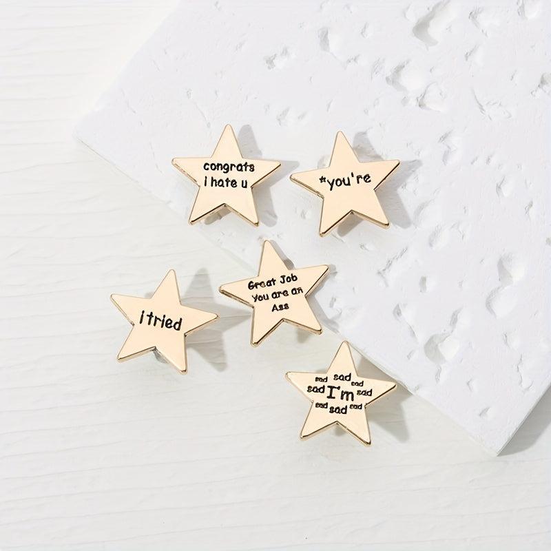 Emotions Enamel Pins Golden Star Brooches Lapel Badges Funny Quotations Jewelry