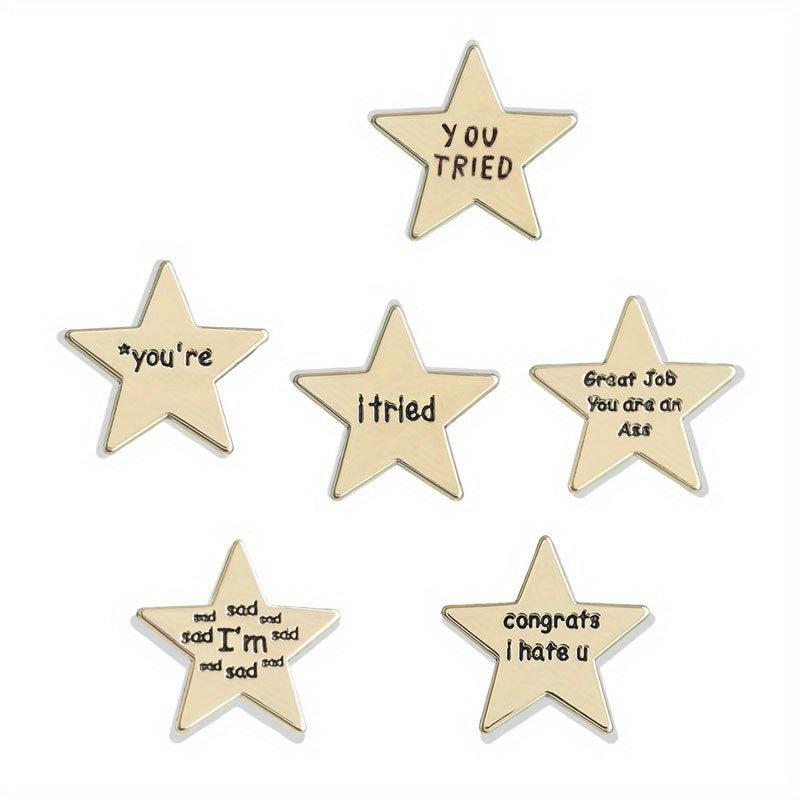 Emotions Enamel Pins Golden Star Brooches Lapel Badges Funny Quotations Jewelry