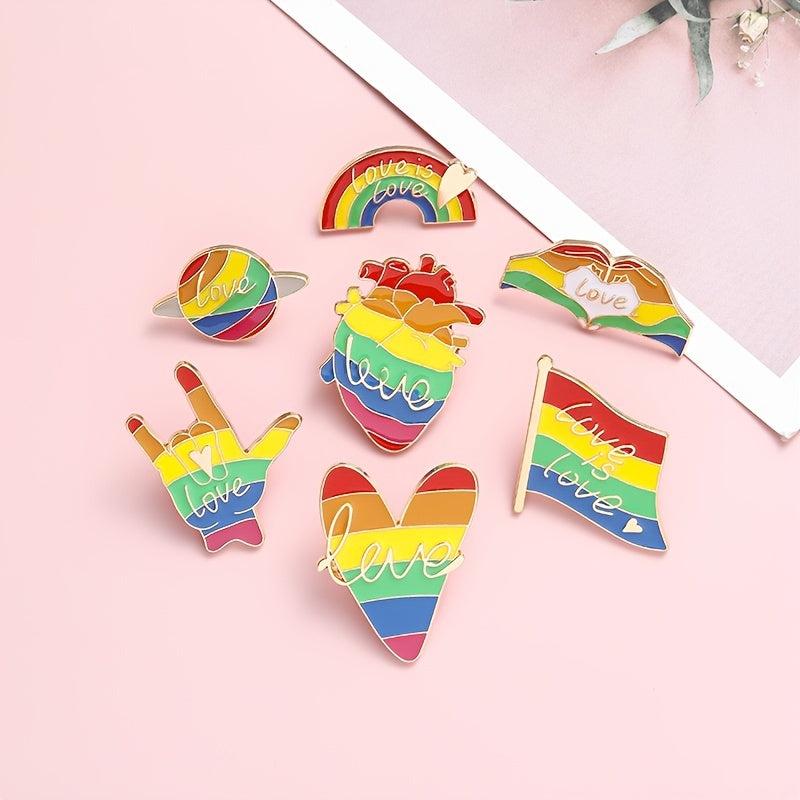 Love Rainbow Hand Flag Heart Planet Cartoon Brooch