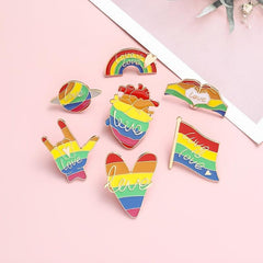 Love Rainbow Hand Flag Heart Planet Cartoon Brooch