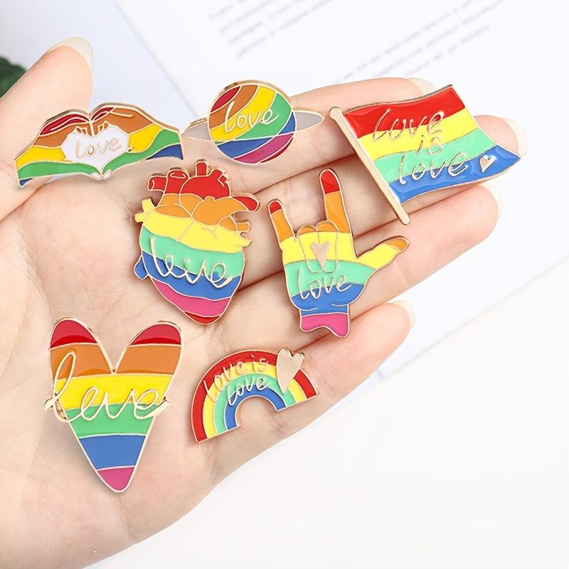 Love Rainbow Hand Flag Heart Planet Cartoon Brooch