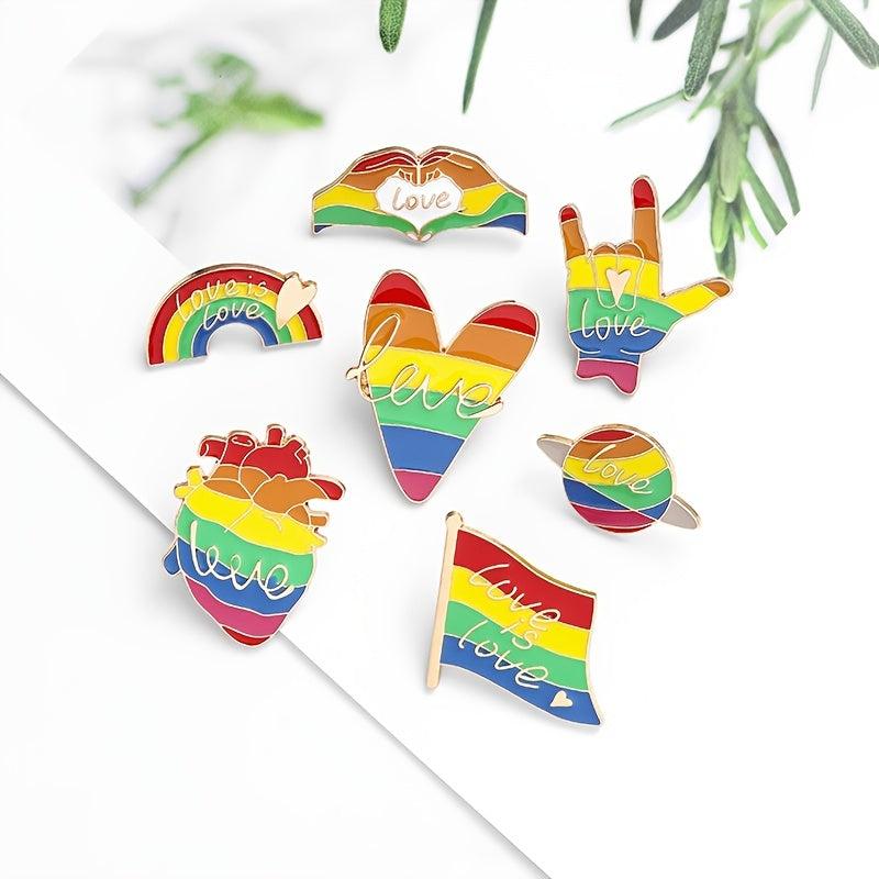 Love Rainbow Hand Flag Heart Planet Cartoon Brooch