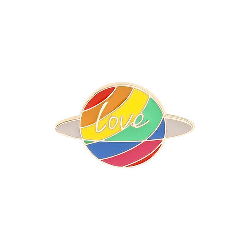 Love Rainbow Hand Flag Heart Planet Cartoon Brooch