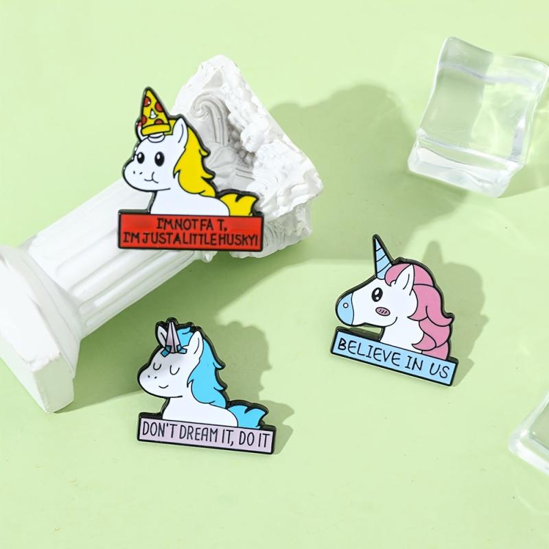 Unicorn Alphabet Metal Brooch For Holiday Gift
