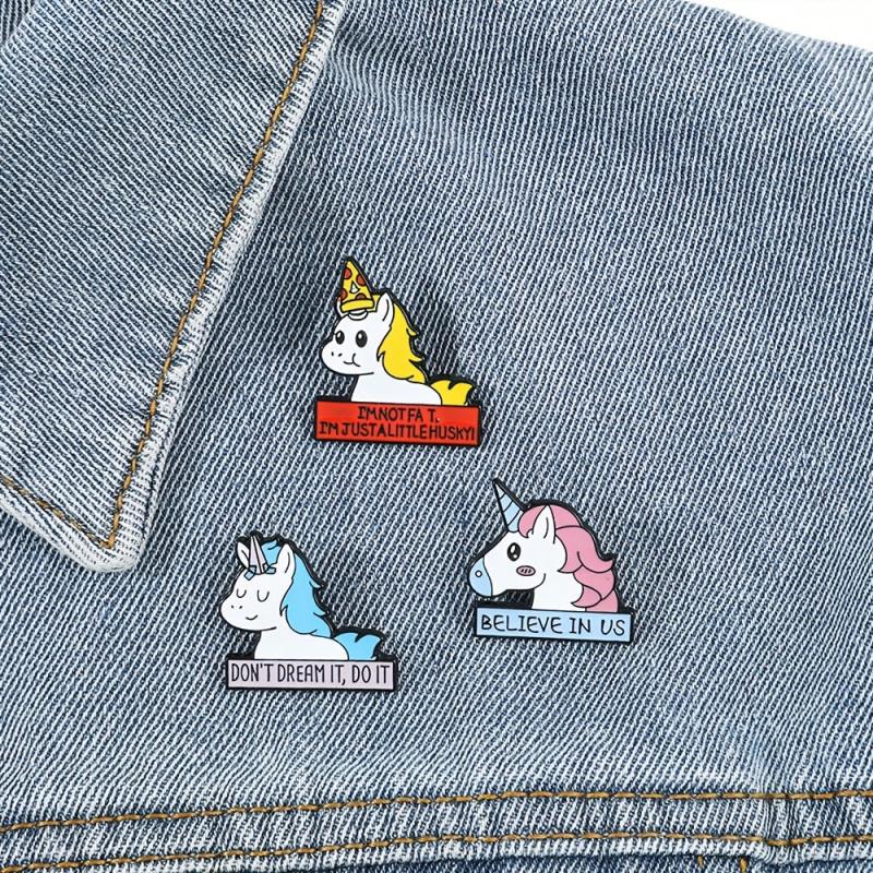 Unicorn Alphabet Metal Brooch For Holiday Gift