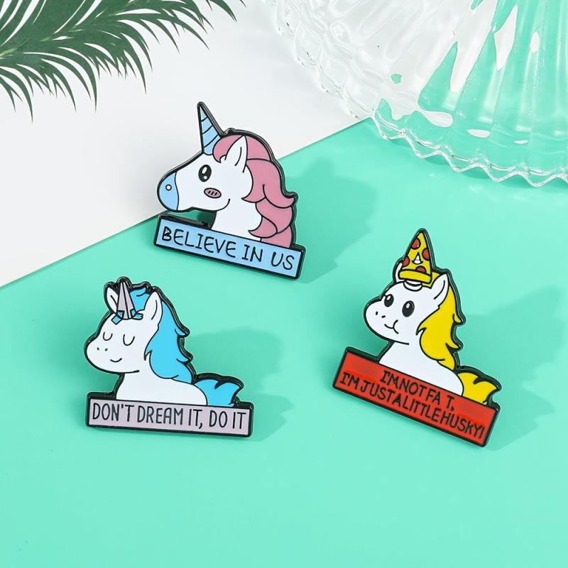 Unicorn Alphabet Metal Brooch For Holiday Gift