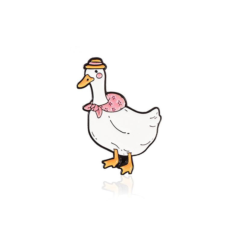 Cute Duck Brooch Pin in Gold Tone with Rhinestones