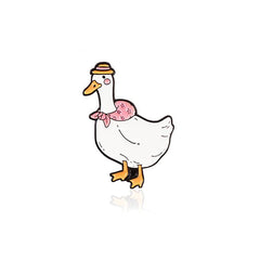 Cute Duck Brooch Pin in Gold Tone with Rhinestones