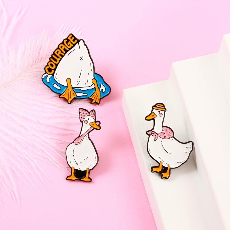 Cute Duck Brooch Pin in Gold Tone with Rhinestones