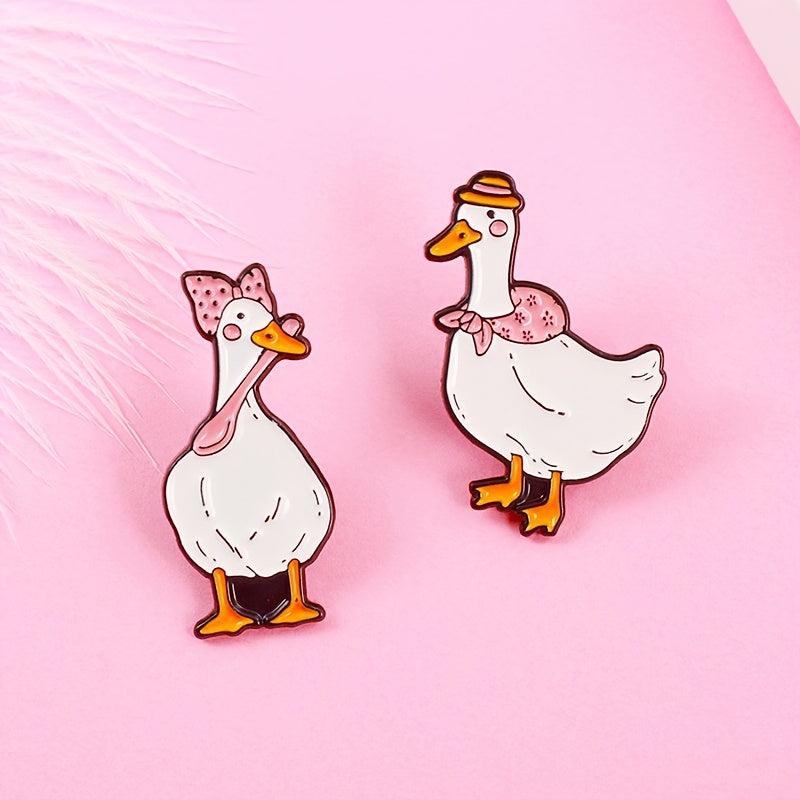 Cute Duck Brooch Pin in Gold Tone with Rhinestones