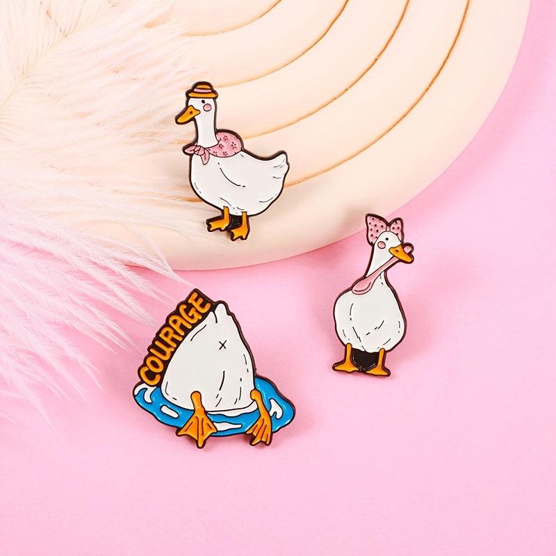 Cute Duck Brooch Pin in Gold Tone with Rhinestones