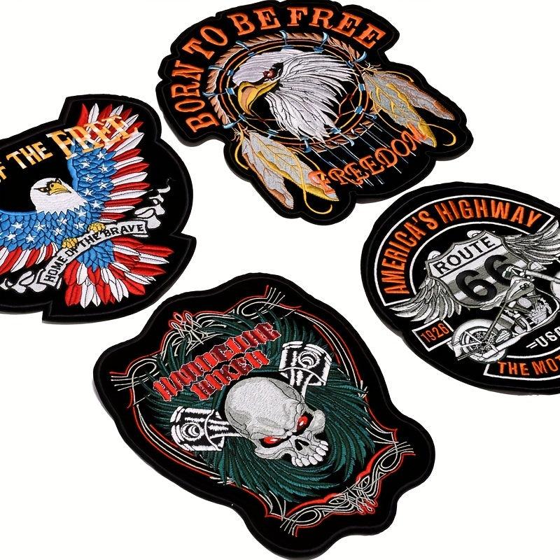4pcs Embroidered Punk Skull Cloth Stickers Halloween Style Decorative Patches