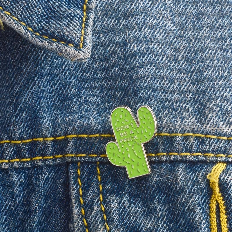 DON'T BE A PRICK Green Cactus Brooch