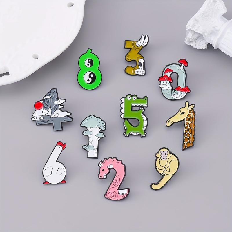 Arabic Numerals Animal Mountain Digital Badge Dripping Oil Brooch