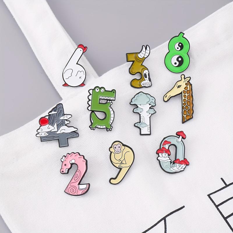 Arabic Numerals Animal Mountain Digital Badge Dripping Oil Brooch
