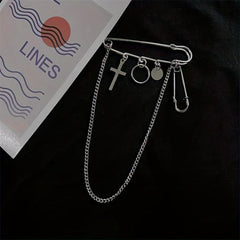 Chain Cross Brooch Tassel Pin Buckle Clothes Accessories