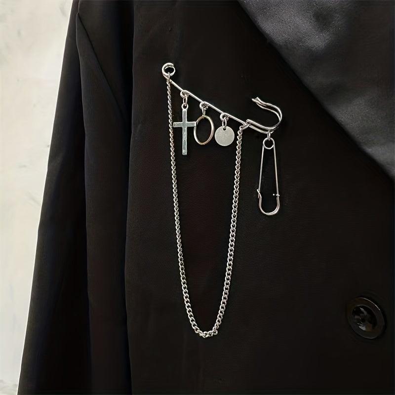Chain Cross Brooch Tassel Pin Buckle Clothes Accessories