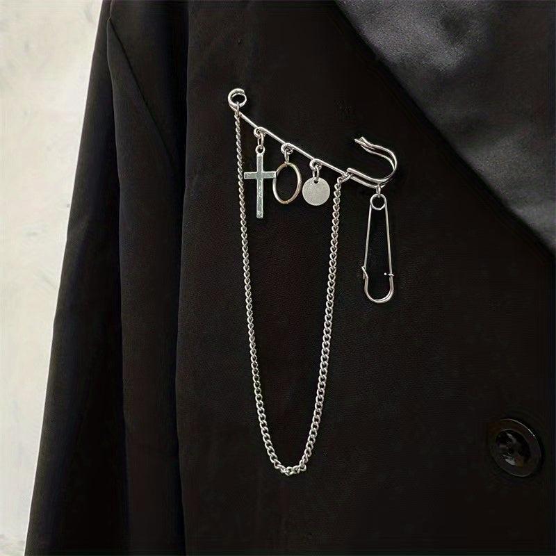 Chain Cross Brooch Tassel Pin Buckle Clothes Accessories