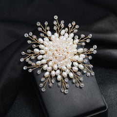 Snowflake Flower Pearl Brooch Rhinestone Pin Wedding Gift Men