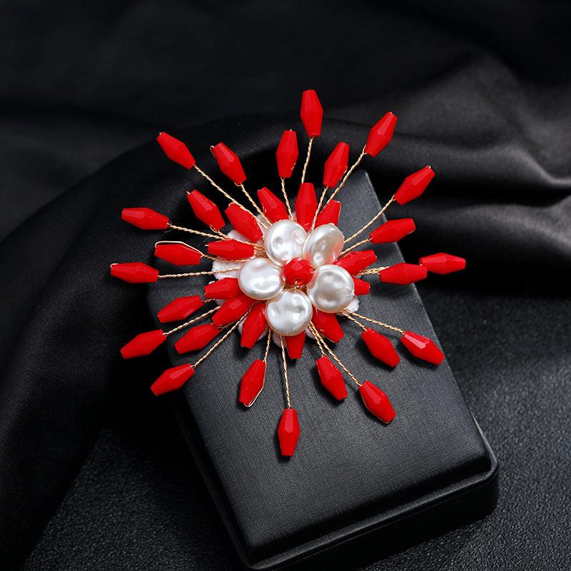 Snowflake Flower Pearl Brooch Rhinestone Pin Wedding Gift Men