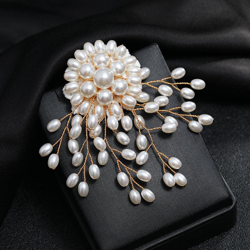 Snowflake Flower Pearl Brooch Rhinestone Pin Wedding Gift Men