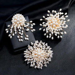 Snowflake Flower Pearl Brooch Rhinestone Pin Wedding Gift Men