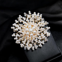 Snowflake Flower Pearl Brooch Rhinestone Pin Wedding Gift Men