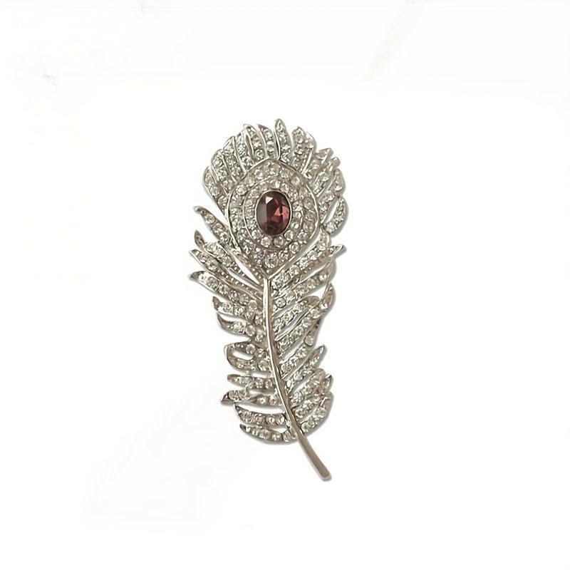 Vintage Peacock Feather Brooch with Rhinestone