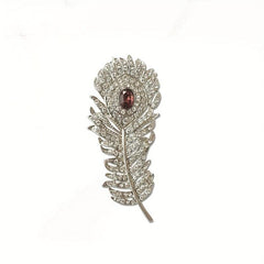 Vintage Peacock Feather Brooch with Rhinestone